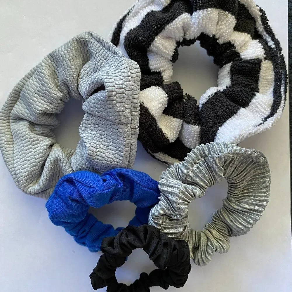 𝅺Set of 5 Scrunchies - Microfiber Gray Blue